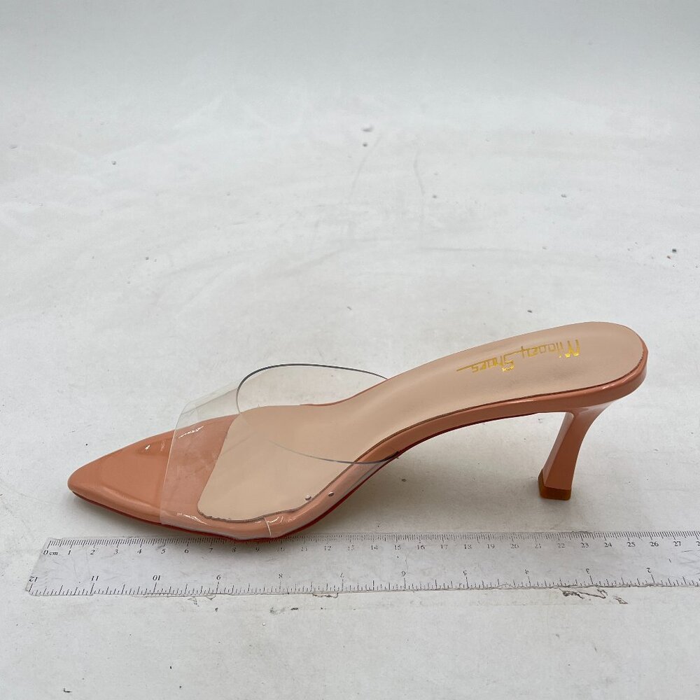 Cream Kitten Heel Sandals with Transparent Strap